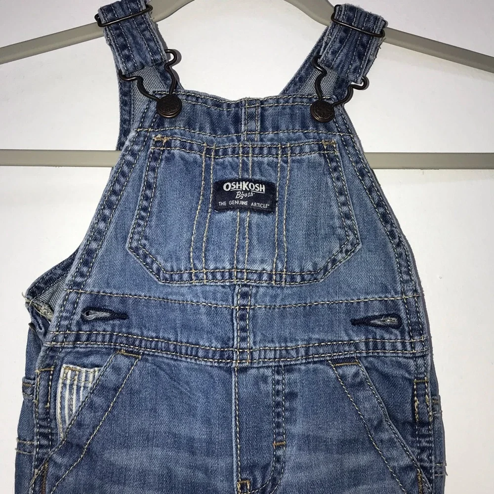 6M Baby Infant Oshkosh Bgosh Osh Kosh Overalls Denim w/ Stripe Pocket Detail